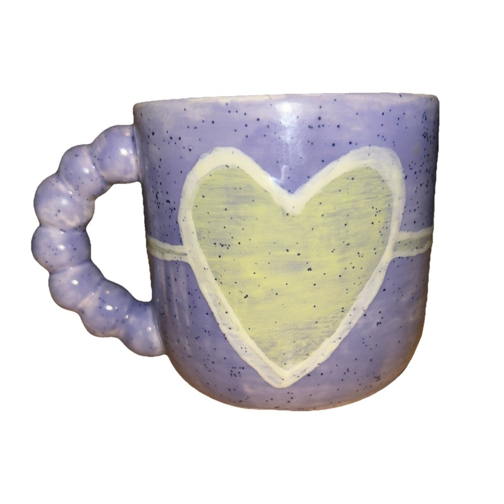 Heart Design Purple/Green Color 12oz Handcrafted Ceramic Coffee Mug